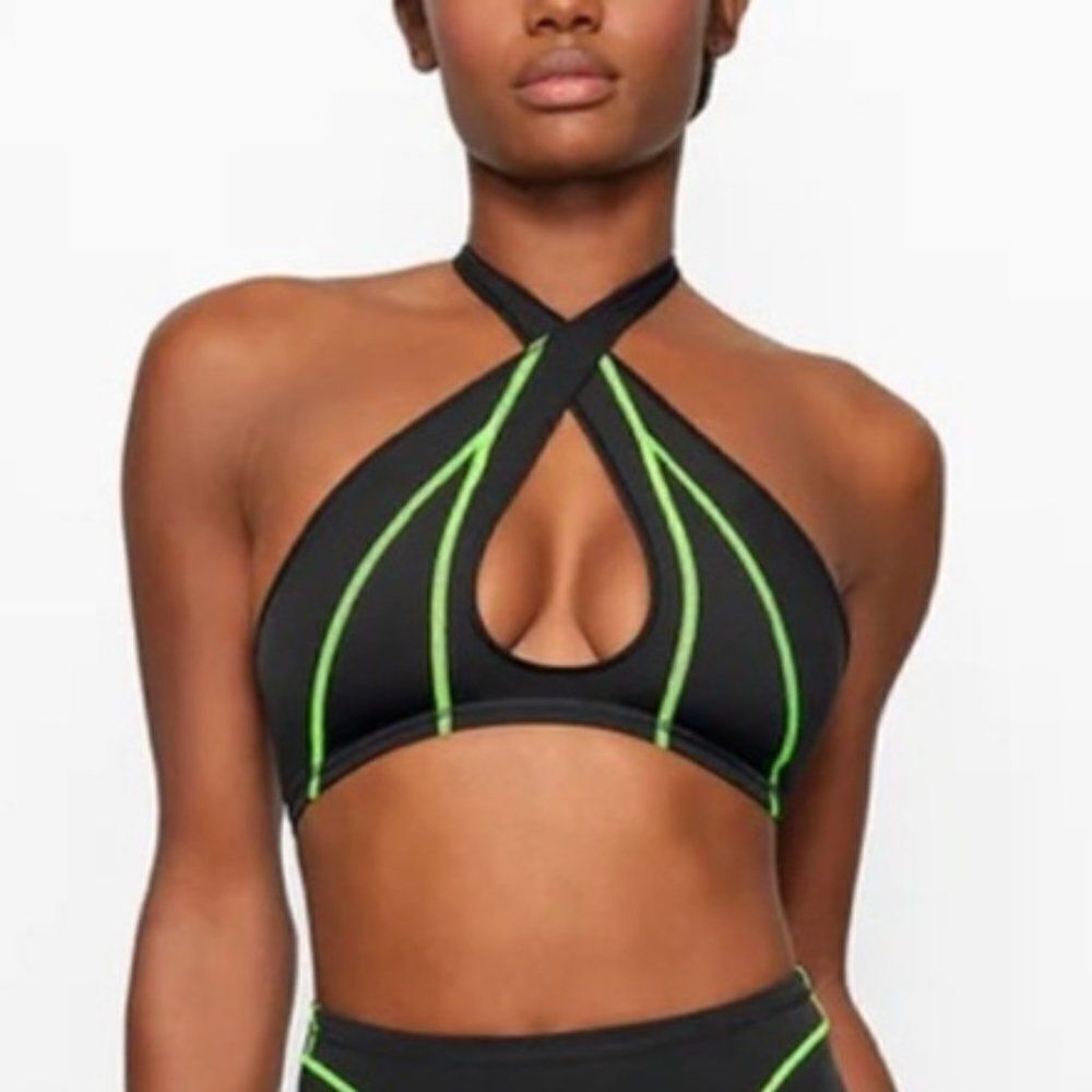 Skims Women's Onyx Moto Contour Mesh Halter Bralette Size 2X